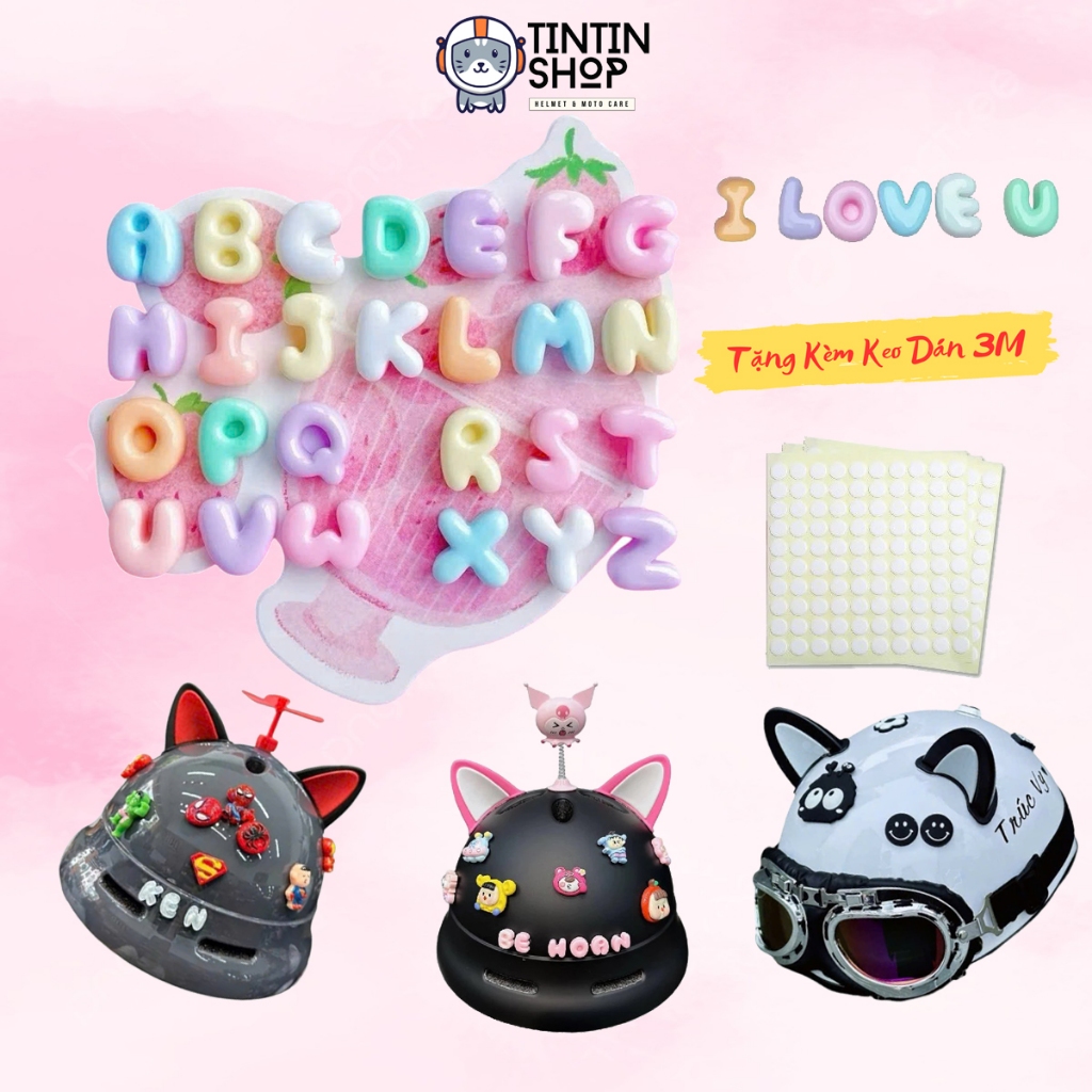Sticker Charm Chữ Cái Trang Trí Gắn Mũ Bảo Hiểm, Gắn Điện Thoại, Latop, Xe Máy (Có Kèm Keo Dán)