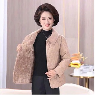 Áo khoác trung niên cho mẹ, áo khoác da trong lót lông ấm áp sang trọng và thanh lịch cho mẹ yoyoshop