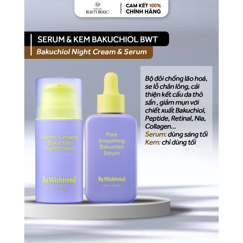 Serum & Kem dưỡng bakuchiol BY WISHTREND BAKUCHIOL NIGHT CREAM & BAKUCHIOL SERUM