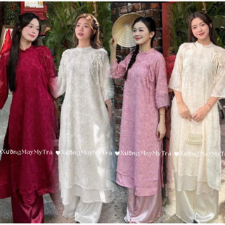   CÓ SIZE + CHỌN MÀU QUẦN  ÁO DÀI LÔNG VŨ HÀNG XỊN  4 MÀU  - 100% Makeby My Trà 