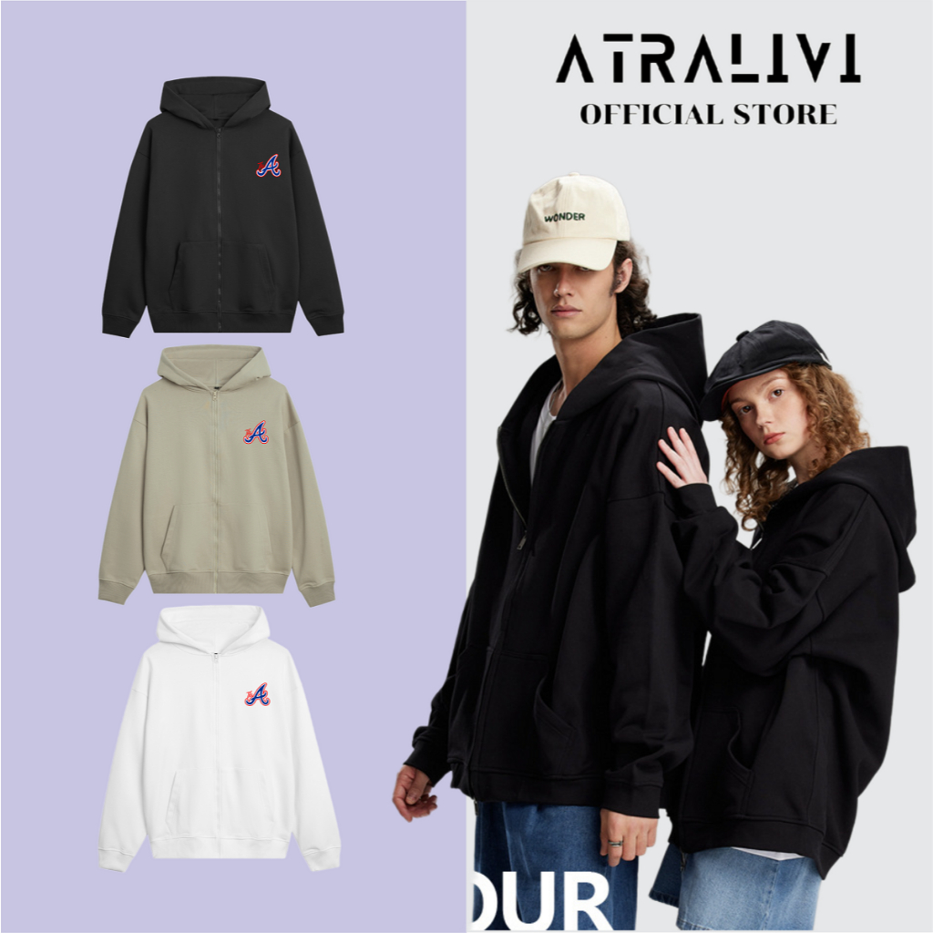 Áo khoác hoodie zip in chữ A MLB áo khoác nam nữ chất nỉ chân cua CAO CẤP, form rộng ATRALIVI HDZ-04