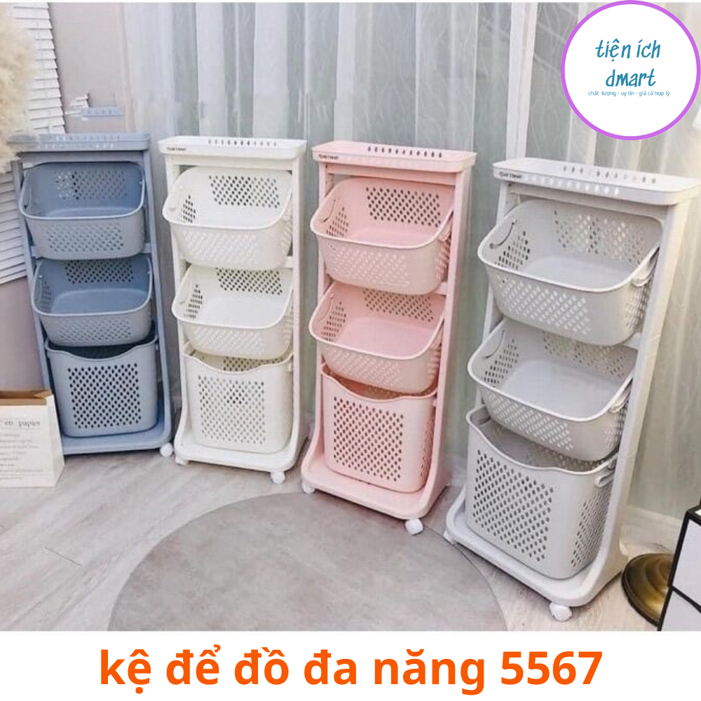 kệ để đồ đa năng, kệ bánh xe nhà tắm xoay 360 độ nhựa Việt Nhật cao cấp 5567