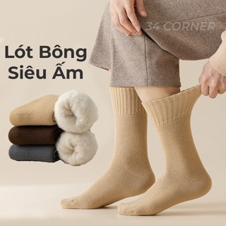 Tất Giữ Ấm Mùa Đông Cổ Cao 21cm Lót Lông, Vớ Tất Giữ Ấm Mùa Đông  Siêu Dày, Tất Len, Tất Lông Nam Nữ