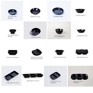 10 cái chén đựng nước chấm, gia vị nhiều kiểu bằng nhựa melamine màu đen bóng