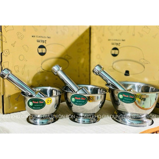 Bộ cối chày inox 304  xịn giã cua, gia vị, lạc vừng 3 kích cỡ, không han gỉ