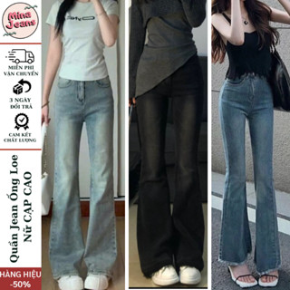 Quần Jeans Nữ Ống Loe Co Giãn Cạp Cao Đứng Co Giãn Màu Xanh Retro Mina,Quần Bò Loe Đen Loang Dài Nữ Dày Dặn Cực Tôn Dáng