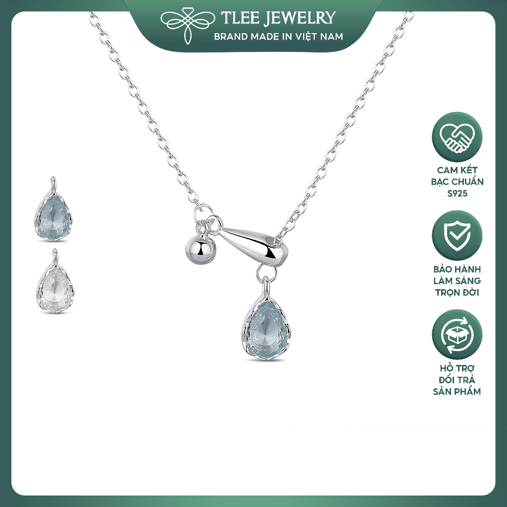 Dây chuyền bạc nữ TLEE giọt nước khóa bi cao su điều chỉnh rút dài ngắn nữ tính TLEEJEWELRY D0383