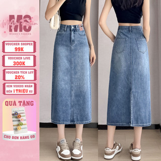  Chân Váy Jean Dài Dáng Chữ A Xẻ Tà Sau MiSU Váy Bò Dài Cạp Cao Siêu Tôn Dáng Che khuyết Điểm V1 