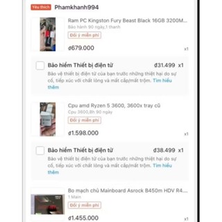 Combo B450m HDV new + Cpu Amd ryzen 5 3600 tray cũ + Ram Kingston 16Gb buss 3200