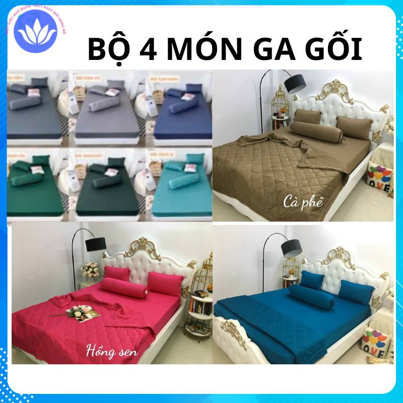 Bộ ga gối Thun Lạnh Hàn Quốc {4 món} họa tiết trơn 1 màu cao cấp