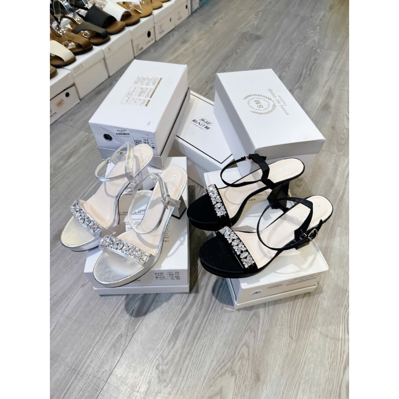 GIÀY SANDAL GÓT LY CAO 10 PHÂN QUAI NGANG PHỦ ĐÁ SIÊU XINH
