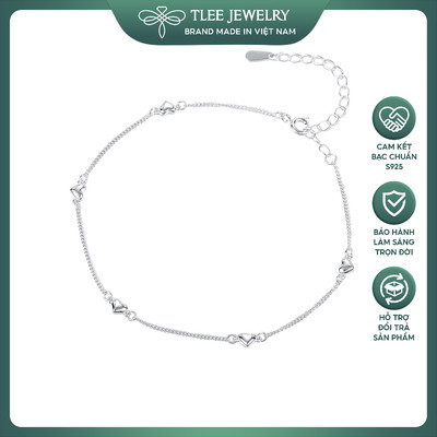 Lắc chân bạc nữ TLEE sợi dây xích mix tim dẹt bóng TLEE JEWELRY LC0116