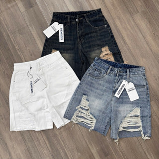 TIENSTYLE Quần Jean Ngố Rách Tua Nhiều Mạc Da Lưng Ống Đứng, Quần Jean Lửng Không Giãn Bigsize S-5XL