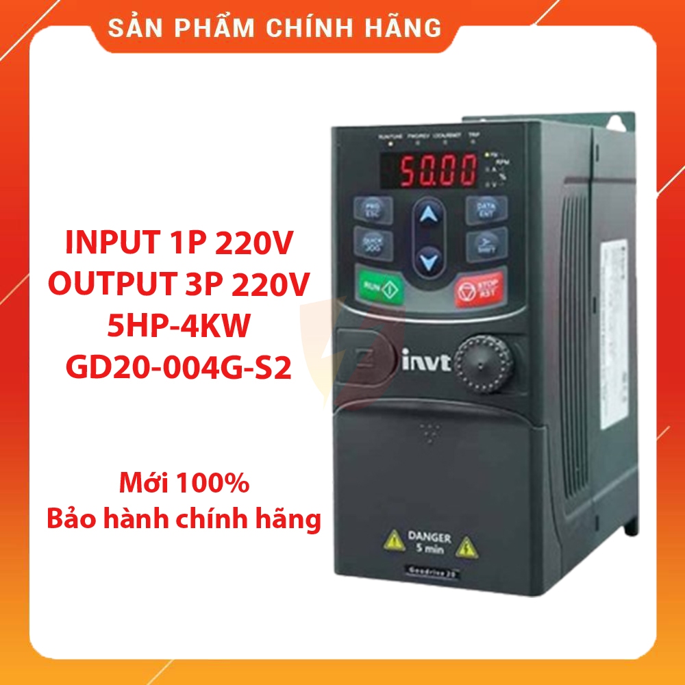 Biến tần INVT vào 1 Pha 220V pha ra 3 pha 220V 5HP 4Kw - GD20-004G-S2