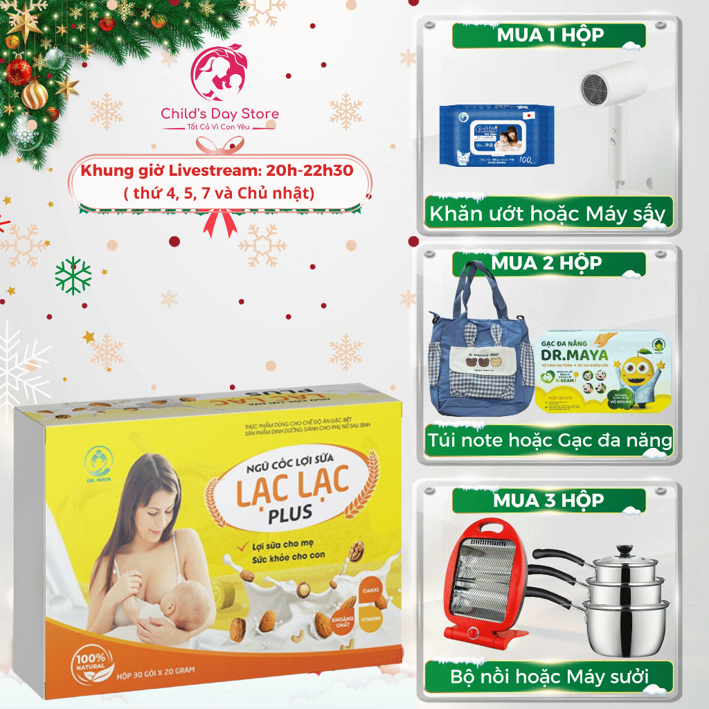 Ngũ cốc lợi sữa Lạc Lạc 600g (30 gói), hương vị thơm ngon, cung cấp dinh dưỡng cho thai nhi phát triển - Child day store