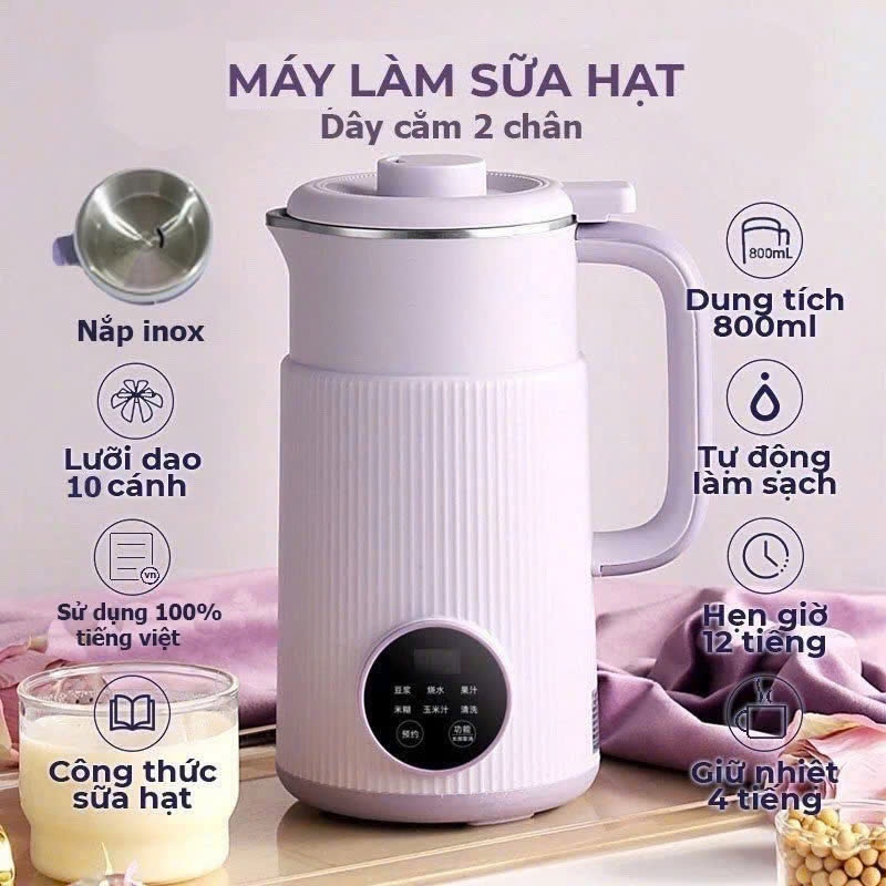 Máy Làm Sữa Hạt Mini Chính Hãng Sử Dụng Tiếng Việt, Dây Cắm 2 Chân Tiện Dụng, Gia Đình Đa Chức Năng Nấu Cháo, Nấu Nước