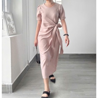 Đầm fom suông dáng dài nơ eo liền thân