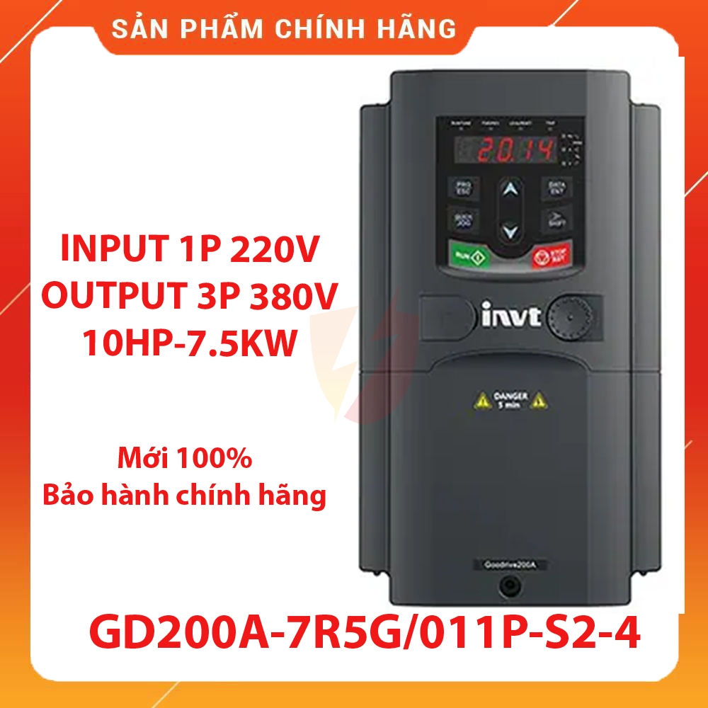Biến tần vào 1 Pha 220VAC ra 3 Pha 380VAC, công suất 7.5Kw, GD200A-7R5G/011P-S2-4