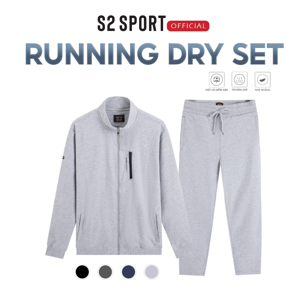Sét quần áo nam dài tay S2 SPORT nỉ zip cổ trụ cotton USA mềm mịn, có khoá kéo chắc chắn - BN07