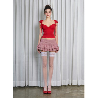 Twotwogram / RED CHECK MINI SKIRT / Chân váy caro đỏ tầng