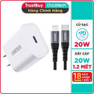 Bộ Củ Sạc CHOETECH PD 3.0 20W PD5005-W + Cáp Type C To Lightning MFI Apple 1.2M IP0039 Sạc Nhanh iPhone-Hàng Chính Hãng