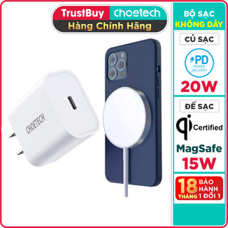  Combo Đế Sạc Không Dây MagSafe Nam Châm 15W Cho iPhone 15 iP14 iP13 iP12 CHOETECH T517 Và Củ Sạc Type C 20W PD5005 