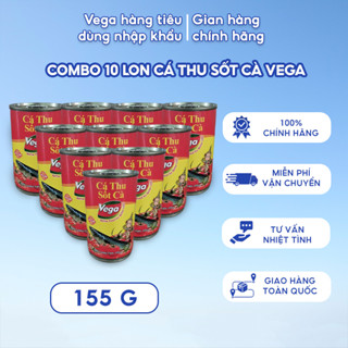  Combo 10 Lon Cá Thu Sốt Cà Vega 155g - Gia Vị Đặc Trưng Giàu Protein Omega-3 Món Ăn Tiện Lợi 
