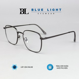 Gọng Kính Cận, Giả Cận Nam Nữ BLUE LIGHT Vuông To Kim Loại Xám Đen Nhẹ Cứng Cáp Chống Ánh Sáng Xanh