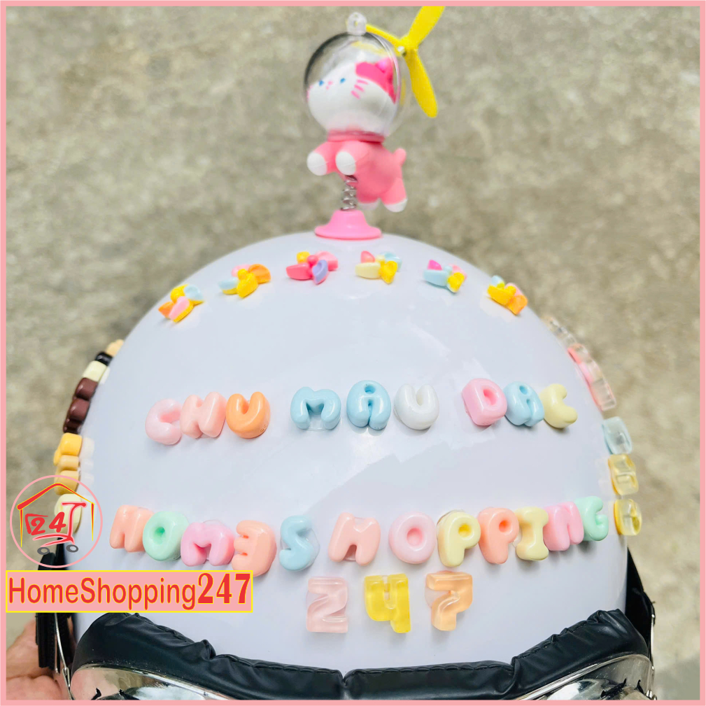 Charm chữ dán mũ bảo hiểm trang trí điện thoại, bộ charm chữ có lựa chọn kèm theo keo