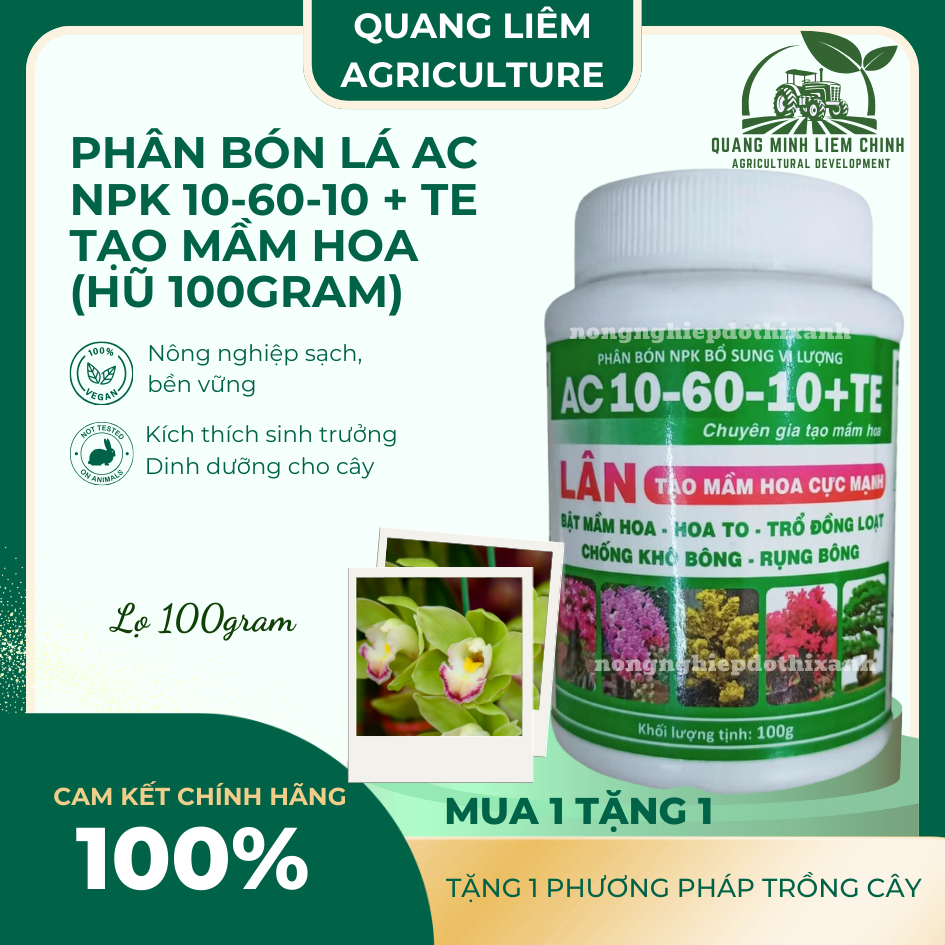Phân bón lá Siêu Lân AC NPK 10-60-10 + TE Á Châu - chuyên gia tạo mầm hoa (hũ 100gram)