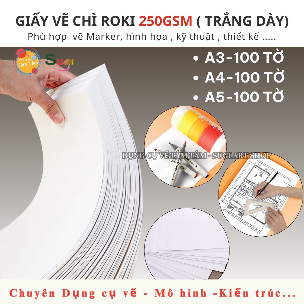 [ TÂM TÂM ] Bán sỉ giấy roki 250gsm A3 XẤP 100 TỜ