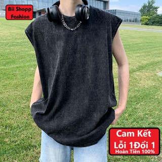 Áo ba lỗ thun loang đen Trơn unisex-Áo sát nách Tanktop wash Ullzang tay lỡ nam nữ 100% Cotton Bii Shopp