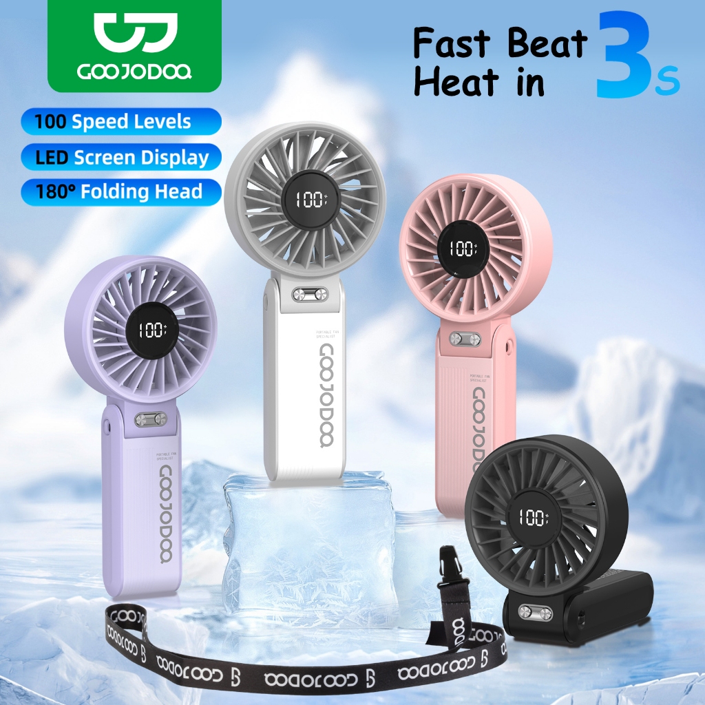 Quạt gấp 180° im lặng GOOJODOQ siêu gió điều chỉnh 100 cấp độ, mini quạt di động, màn hình nguồn LED