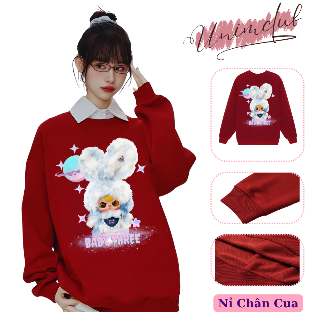 [Three Baby V3] Áo Sweater Three Baby V3 Thỏ Thị Trấn Rabbit Form Rộng Unisex Nam Nữ Vải Nỉ Chân Cua