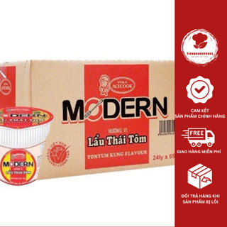 Mì Ăn Liền Modern Lẩu Thái Tôm Thùng 24 Ly X 65G/Ly  Hương Vị Lẩu Thái Tôm Thơm Ngon Sợi Mì Dai, Mềm Khi Nấu Chín