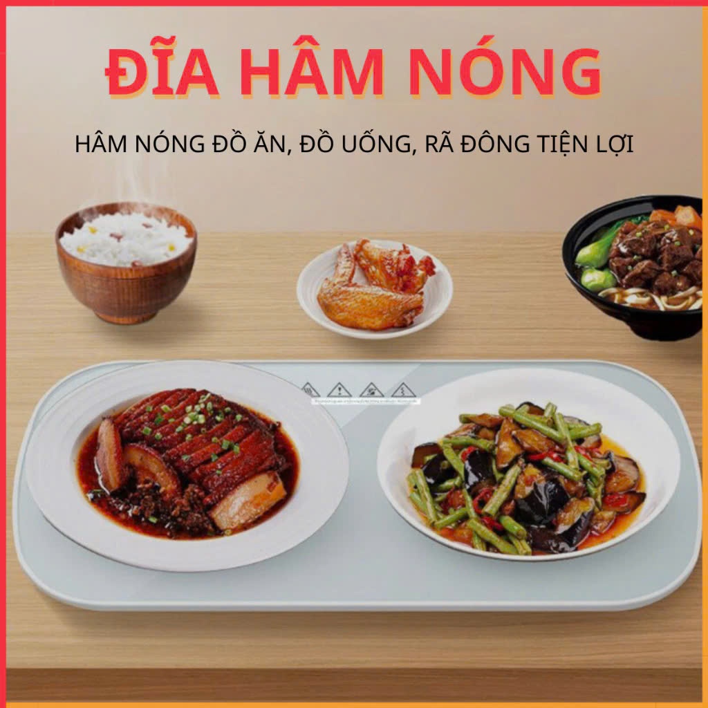 Đĩa hâm ấm và giữ nhiệt đồ ăn trà cafe sữa mặt kính cường lực chất liệu an toàn tiện lợi (khotrangmon)