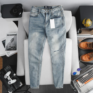  Quần jean dài nam xanh bạc sẫm co giãn jean xuất khẩu mịn đẹp ôm dáng 