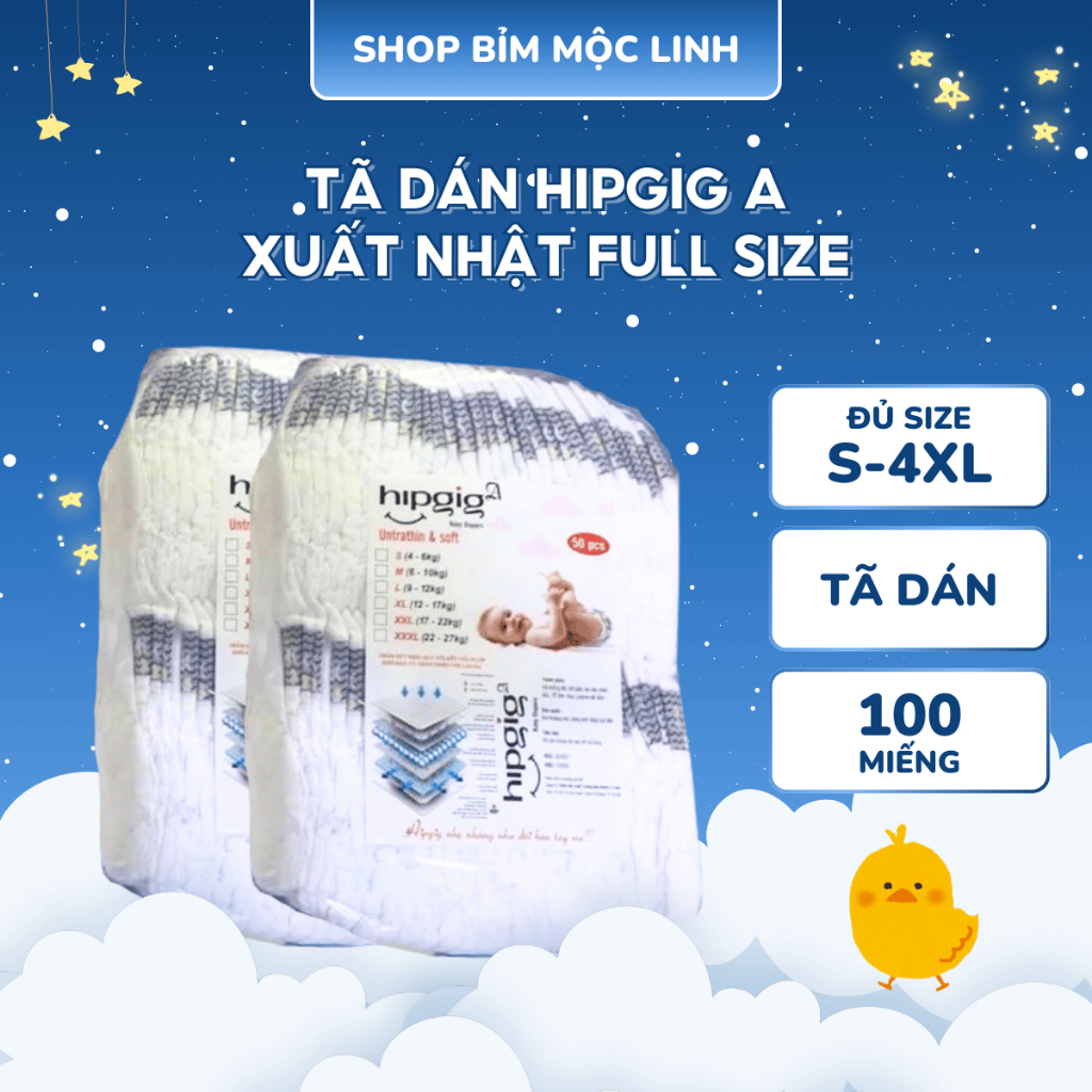 Tã Dán HIPGIG A, Bỉm Dán Xuất Nhật Mềm Mỏng, Siêu Thấm Hút, Không Hăm, Không Mùi, Chống Tràn Cho Bé