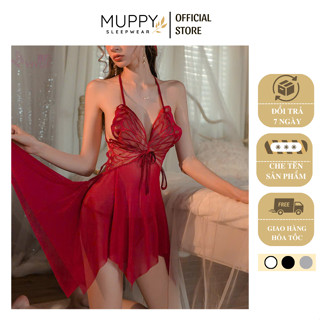 V40  kem chip  Váy Ngủ Lưới Cánh Bướm MUPPY Phong Cách Sexy Xuyên Thấu Hở Lưng Chất Mềm Mịn 