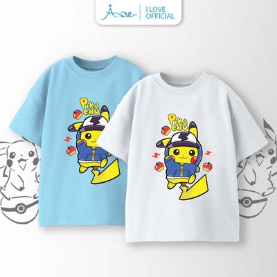 [MỚI] Áo thun cộc tay cho bé trai AORE, Áo phông tay ngắn in hình POKÉMON PIKACHU TÁO chất COTTON mềm mịn 9-36kg