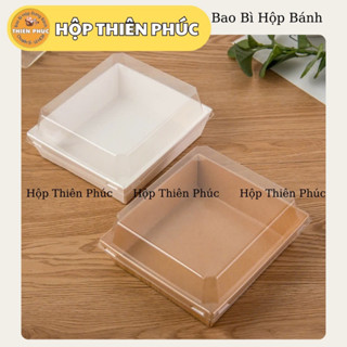 100 Hộp giấy vuông E1413 đựng bánh nắp trong - Hộp đựng bánh mochi - bánh su kem - bánh sừng trâu
