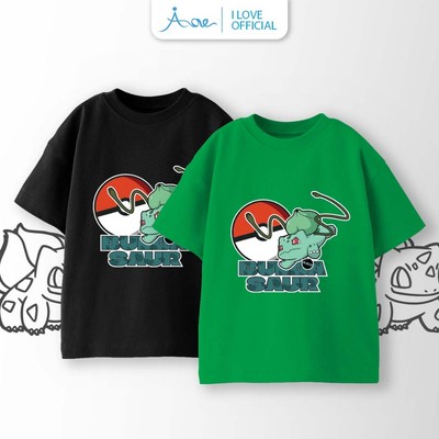 Áo thun cộc tay cho bé trai AORE, Áo phông tay ngắn in hình POKÉMON BULBASAUR siêu ngầu chất COTTON mềm mịn 9-36kg