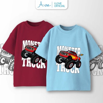 [MỚI] Áo thun cộc tay cho bé trai AORE, Áo phông tay ngắn in hình MONSTER TRUCK ĐỎ chất COTTON mềm mịn 9-36kg
