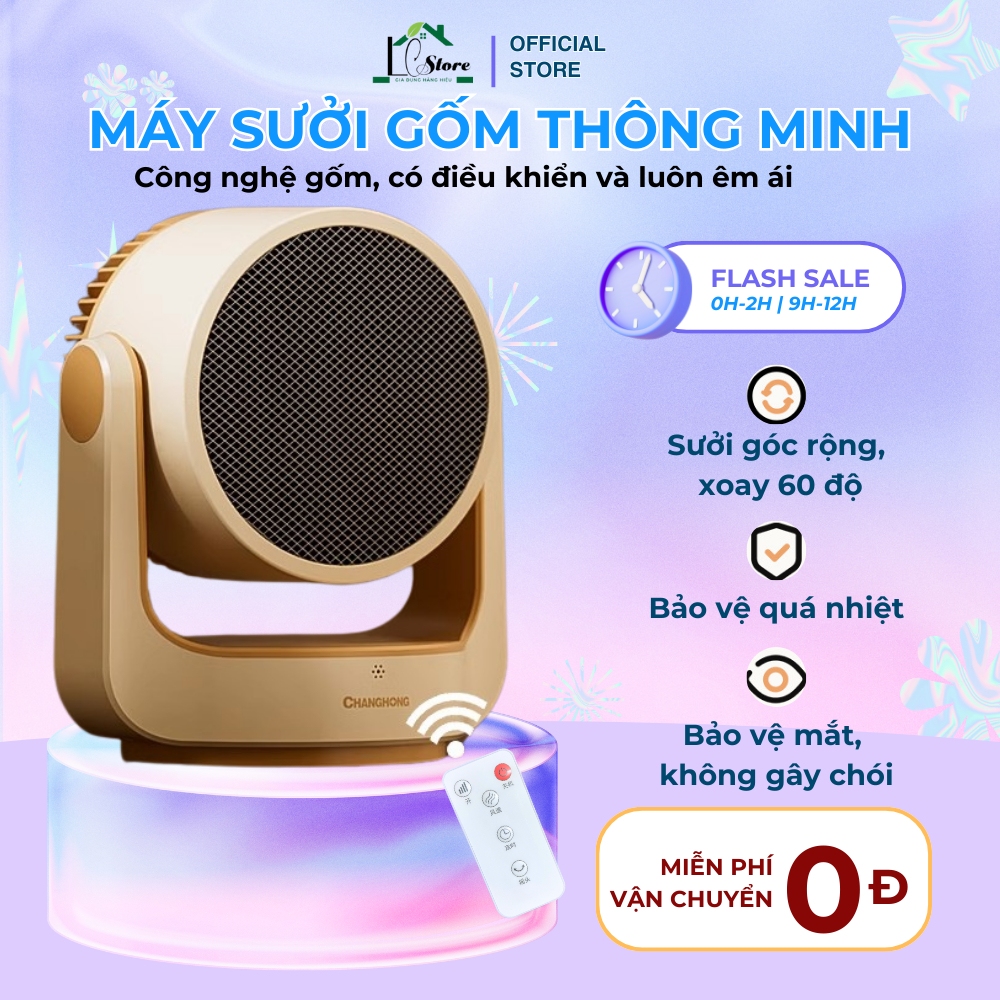 Máy sưởi ấm mini 1500w Lochi - Công nghệ Graphene làm ấm nhanh, không khô da, không tạo ồn, an toàn