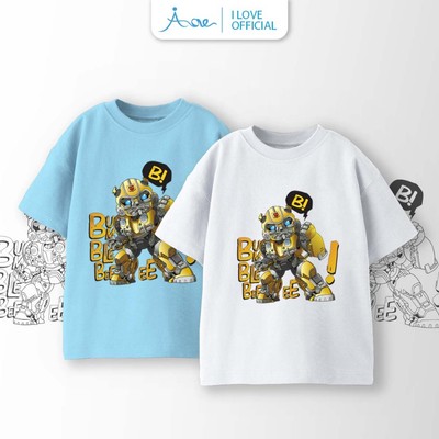 [MỚI] Áo thun cộc tay cho bé AORE robot BUMBLEBEE, Áo phông tay ngắn chất COTTON mềm mịn, thoáng mát cho bé trai 9-36kg