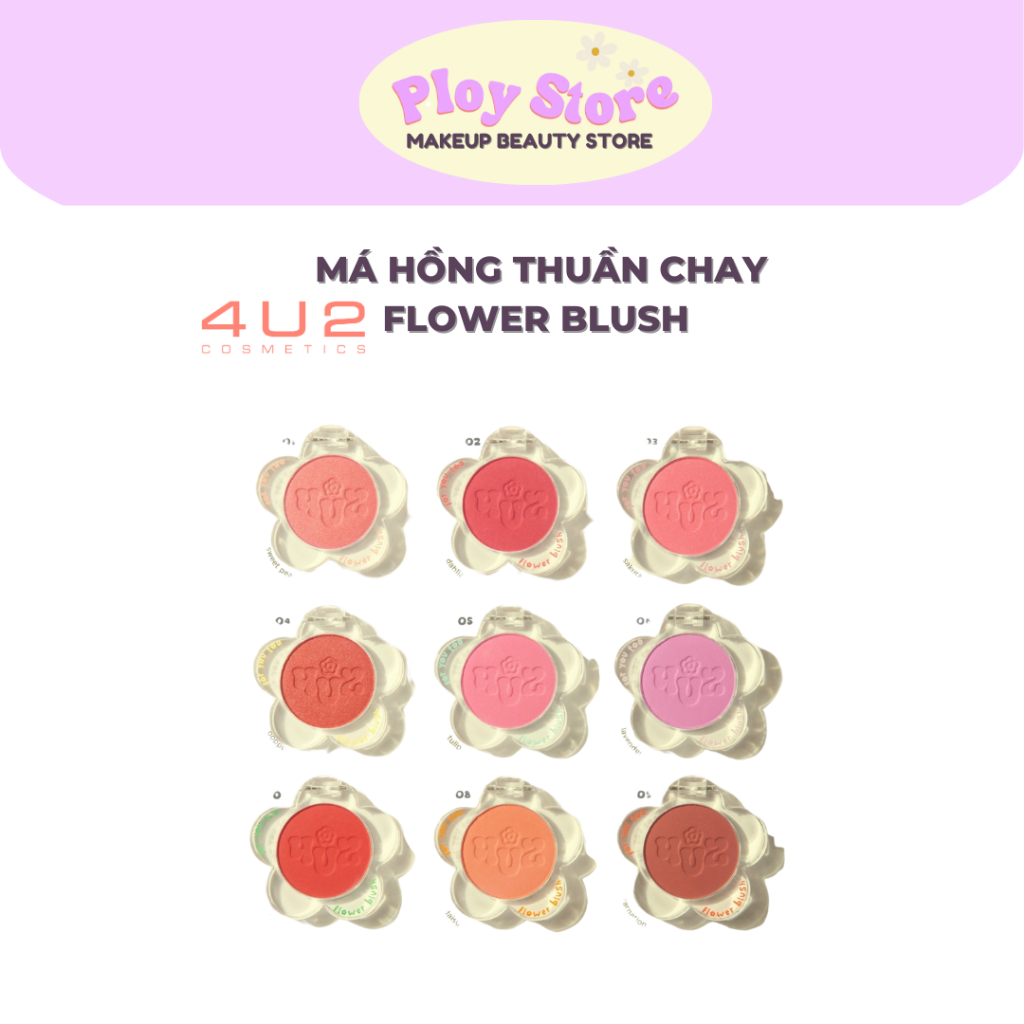 Phấn má hồng bông hoa 4U2 Flower Blush thuần chay lên màu đẹp chuẩn bền màu lâu trôi 3,3g