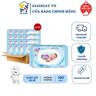 Thùng 16 Gói Khăn Ướt Bobby Không Mùi Hương (100 miếng / gói)