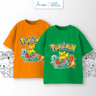 Áo thun cộc tay cho bé trai AORE, Áo phông tay ngắn in hình NHÓM BẠN POKÉMON chất COTTON mềm mịn, thoáng mát 9-36kg