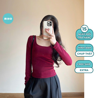 Áo Thun Tăm Dài Tay, Áo Kiểu Cổ Vuông Dáng Body Miho House