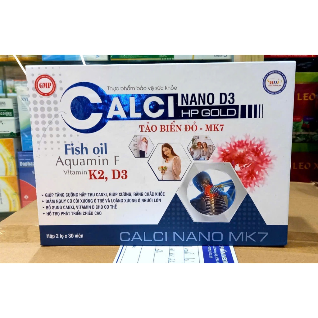 Calci Nano D3 HP Gold -  Bổ sung canxi , phòng ngừa loãng xương,  giúp xương chắc khỏe - Hộp 60 V